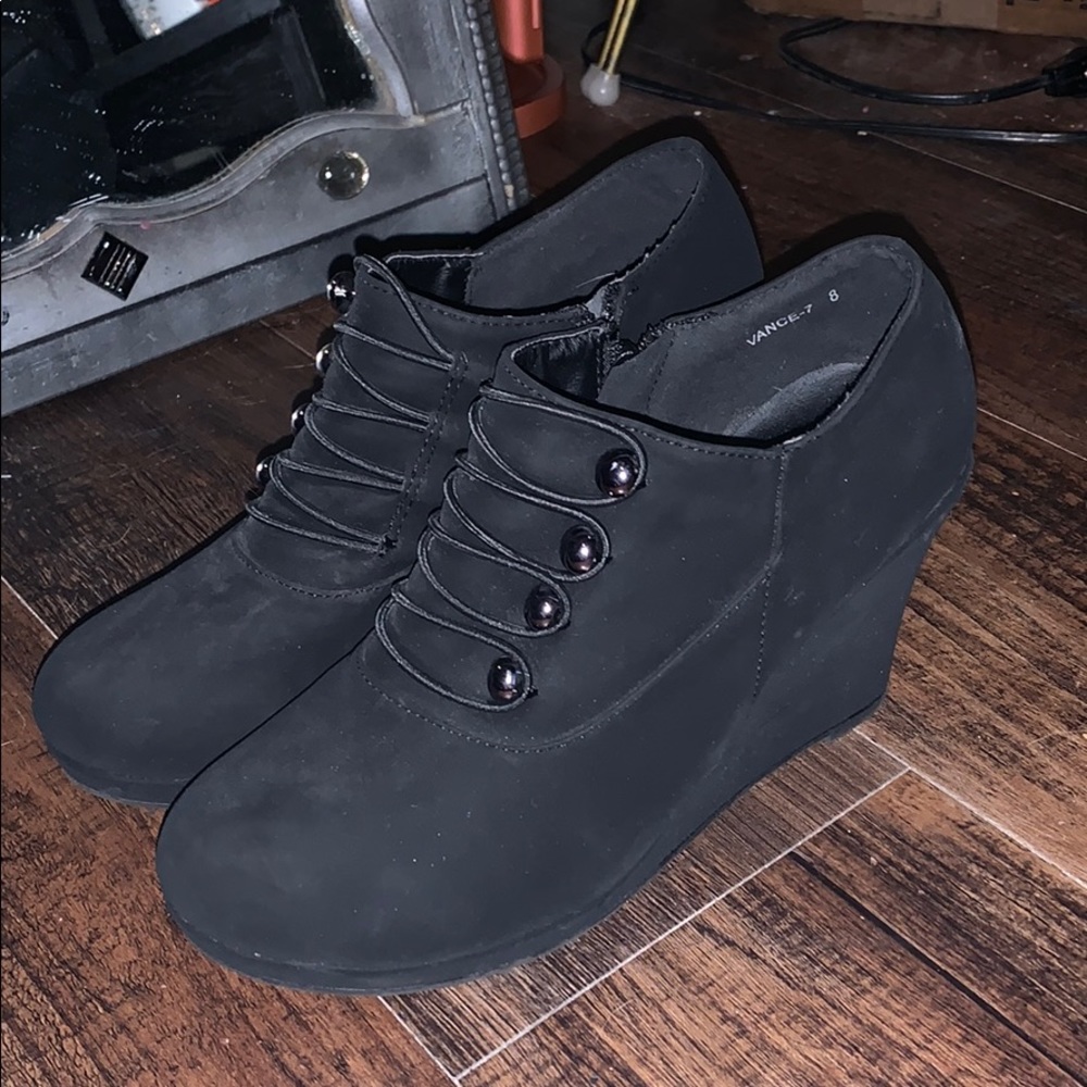 Black suede wedges